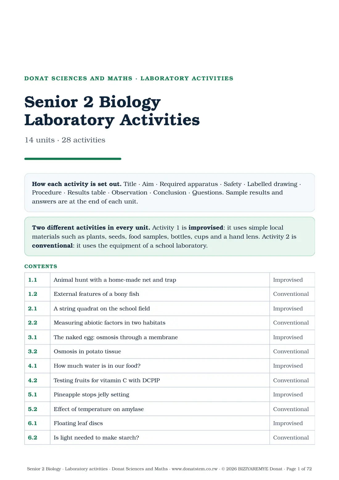 Cover of the Senior 2 laboratory activities