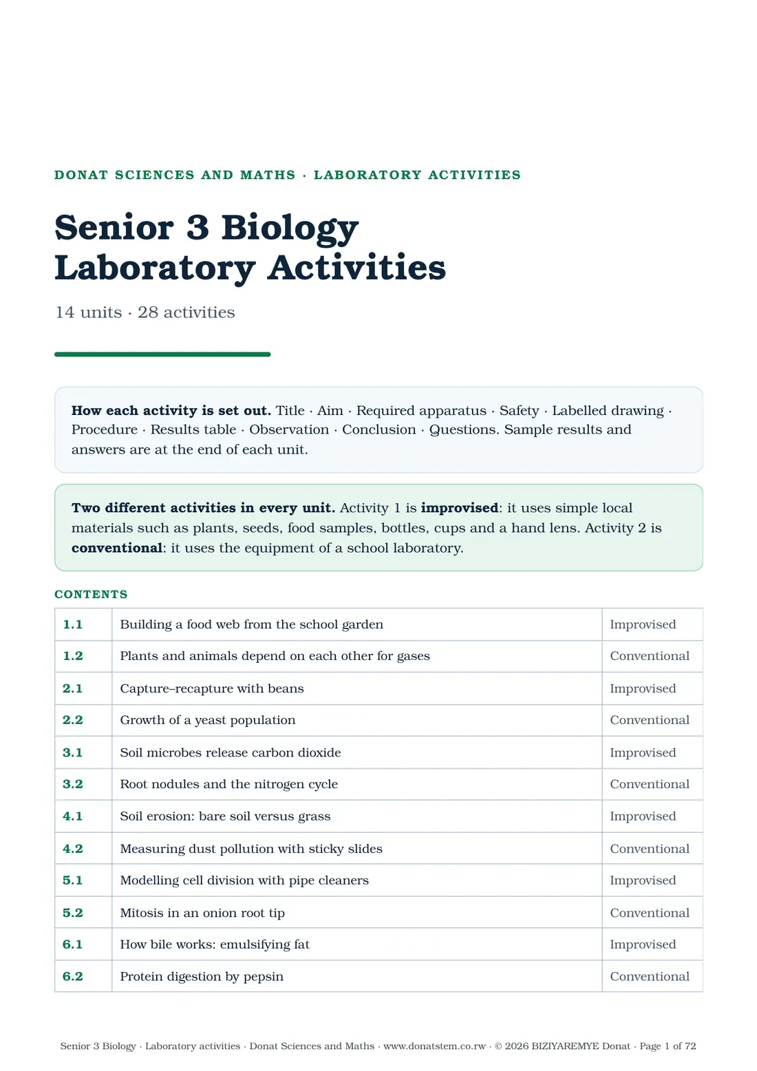 Cover of the Senior 3 laboratory activities