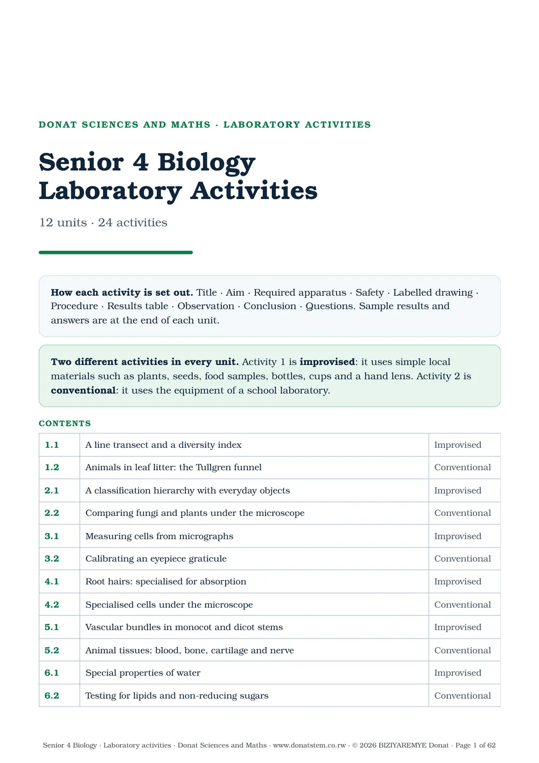 Cover of the Senior 4 laboratory activities