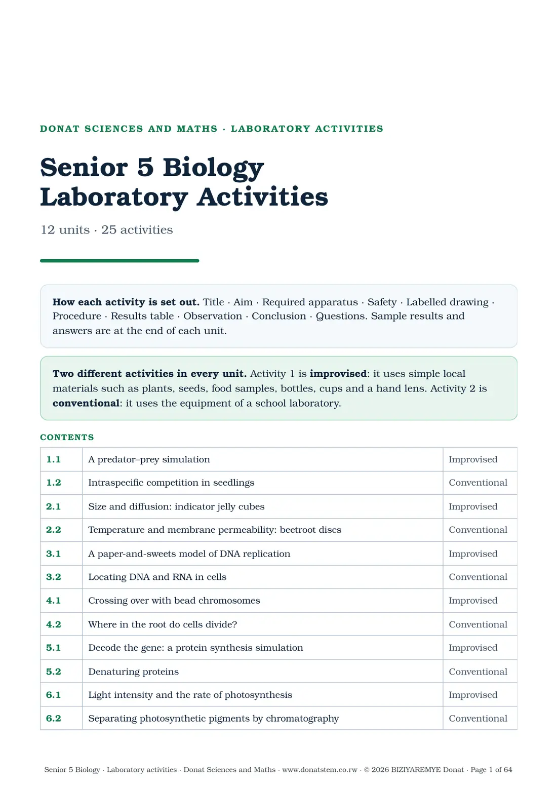 Cover of the Senior 5 laboratory activities