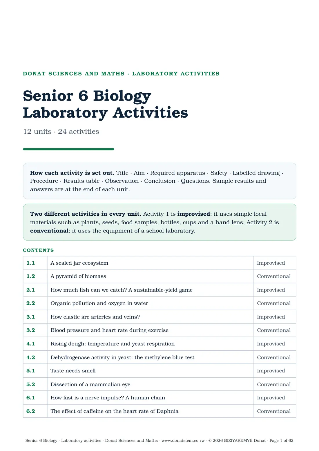 Cover of the Senior 6 laboratory activities