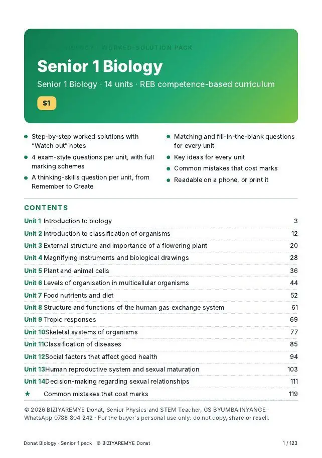 Cover of the Senior 1 biology pack