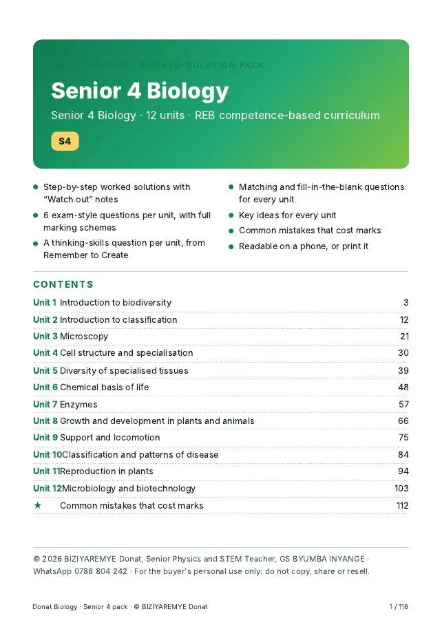 Cover of the Senior 4 biology pack