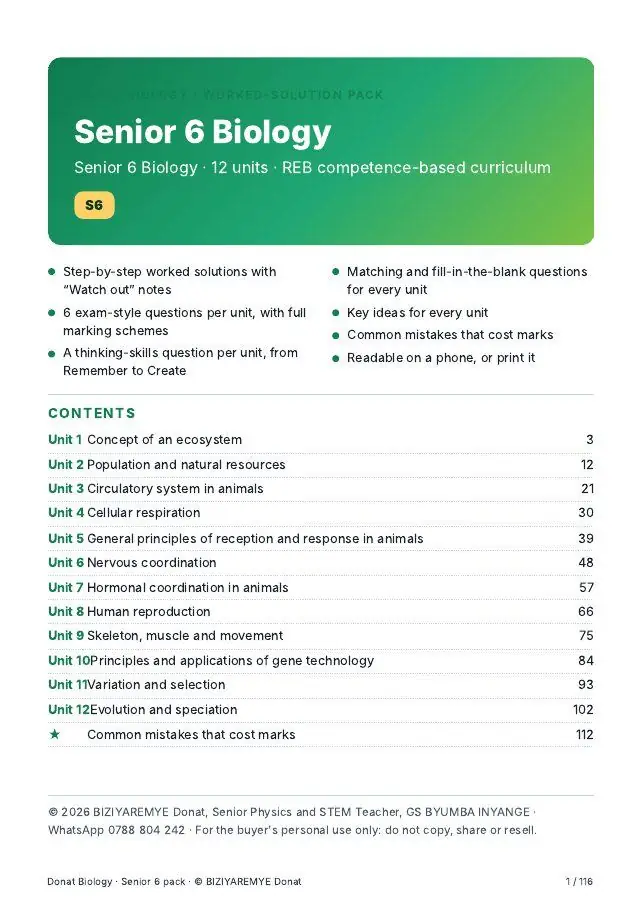 Cover of the Senior 6 biology pack