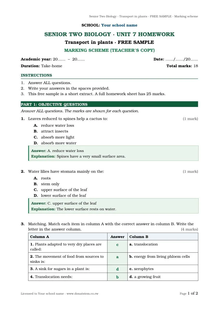 Homework sample, page 1: quick questions with answers