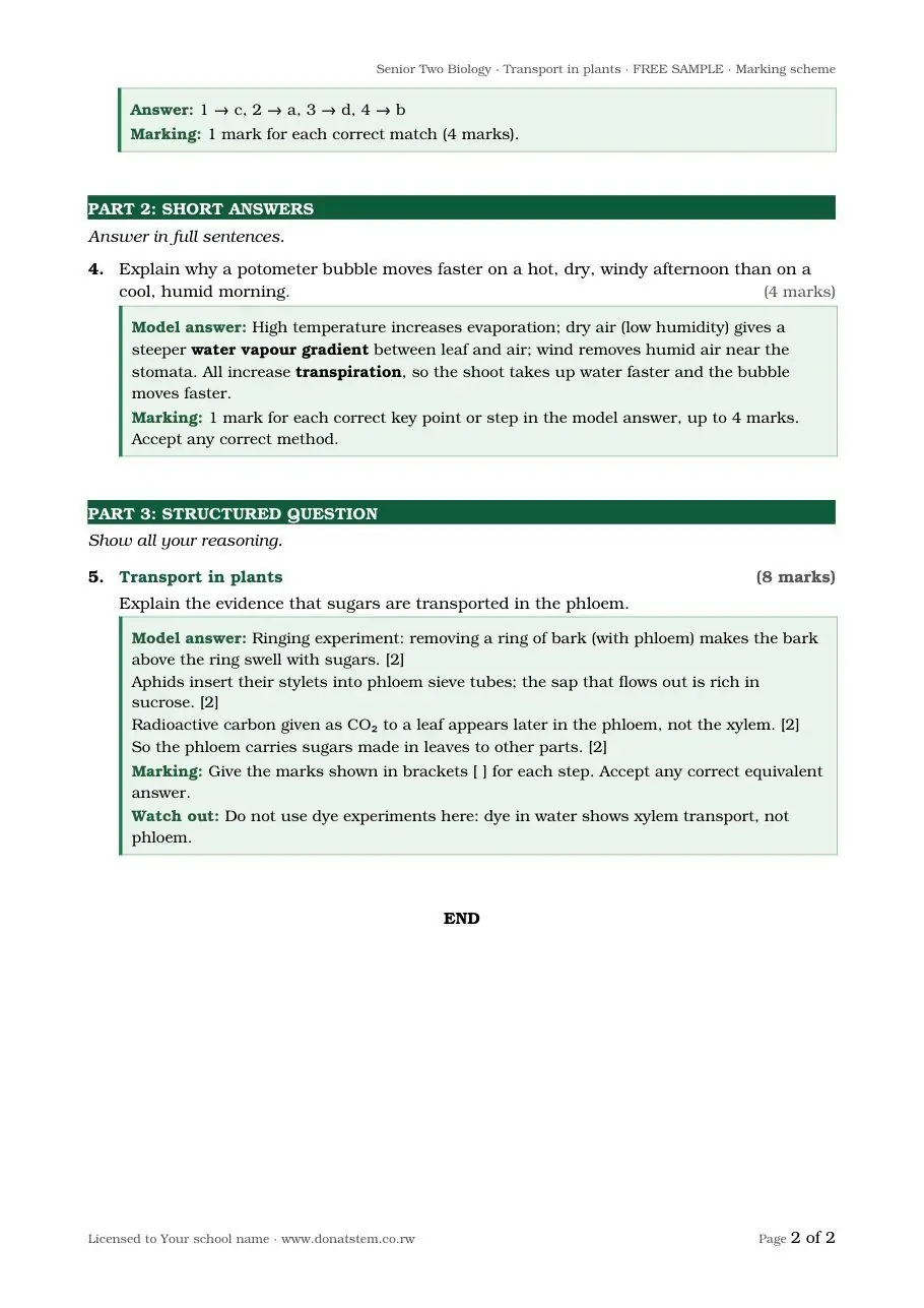 Homework sample, page 2: structured problem with worked answers