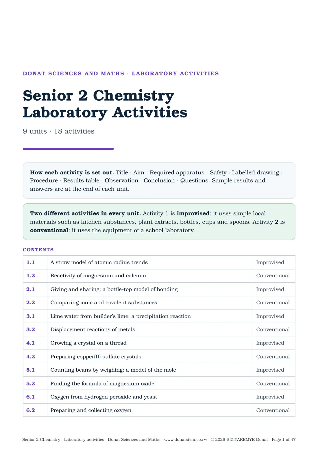 Cover of the Senior 2 laboratory activities