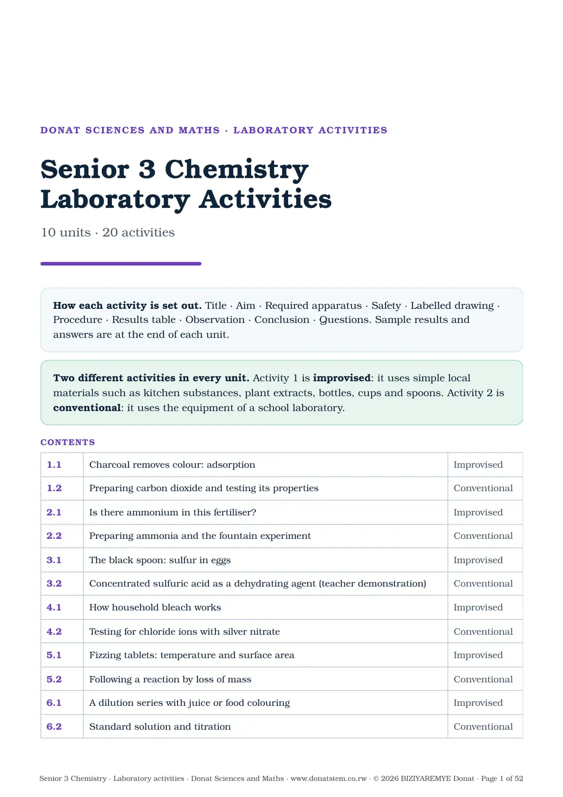 Cover of the Senior 3 laboratory activities