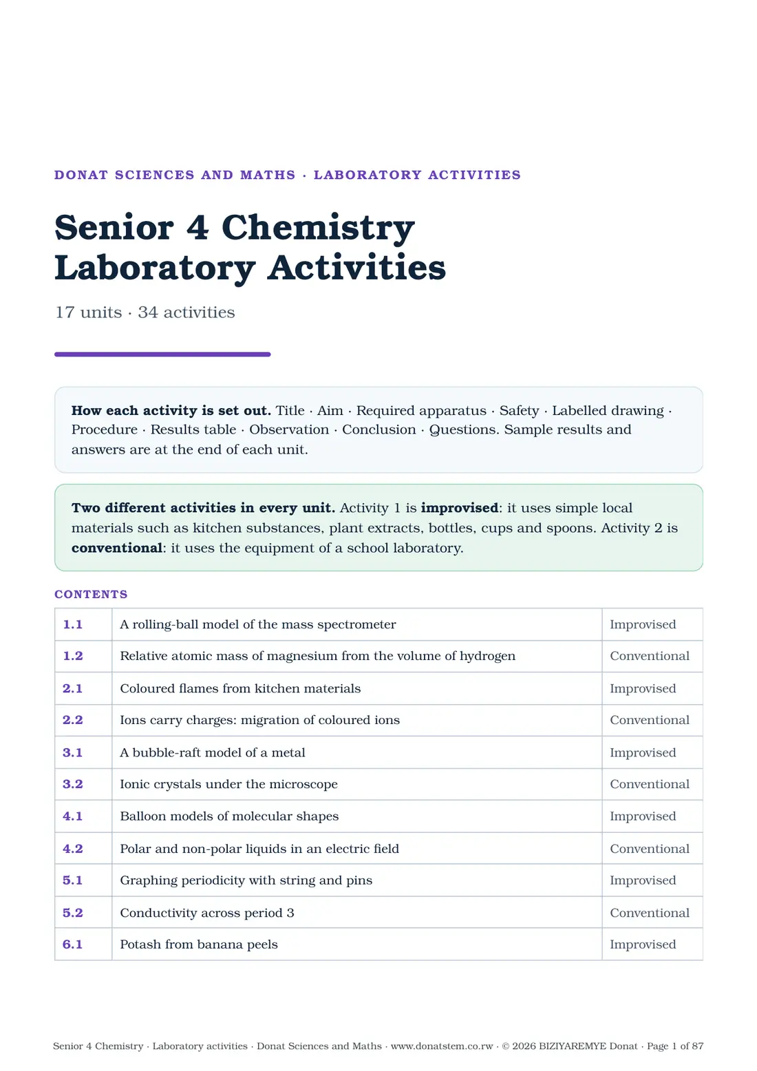 Cover of the Senior 4 laboratory activities