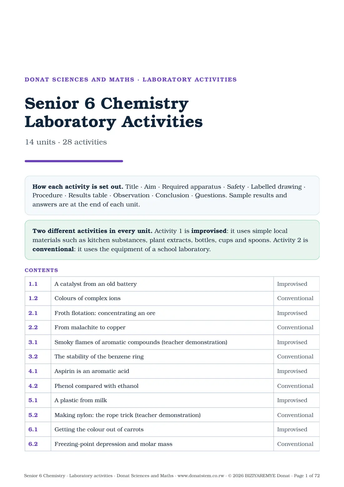 Cover of the Senior 6 laboratory activities