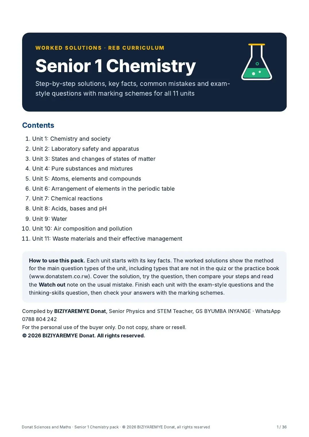 Cover of the Senior 1 chemistry pack
