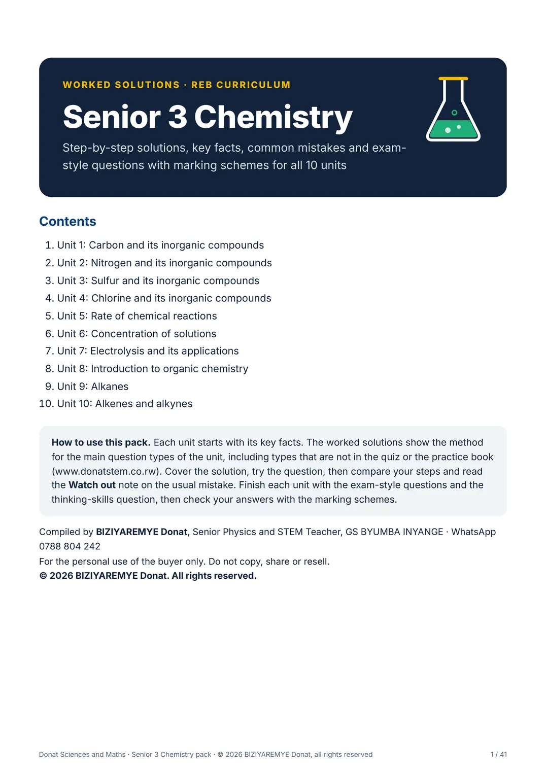 Cover of the Senior 3 chemistry pack