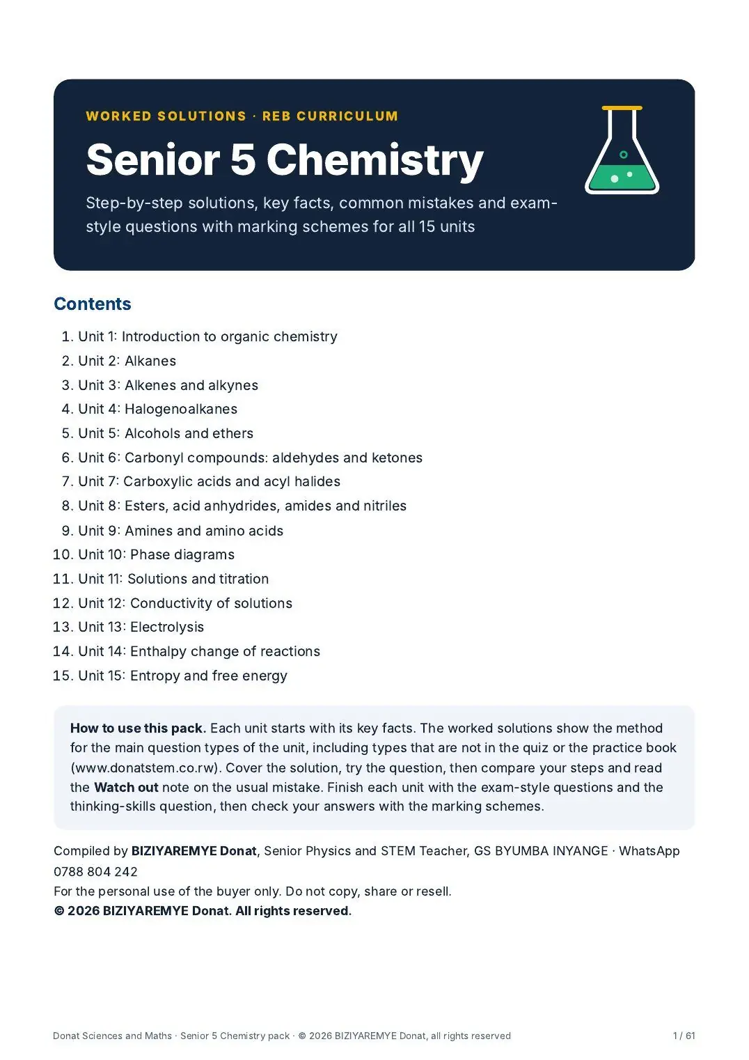 Cover of the Senior 5 chemistry pack