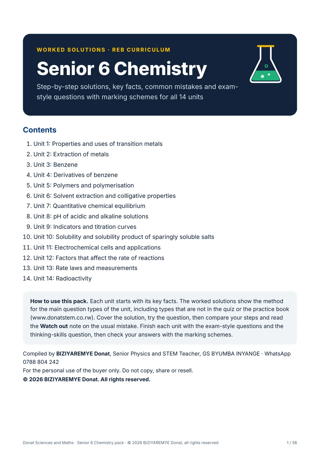 Cover of the Senior 6 chemistry pack