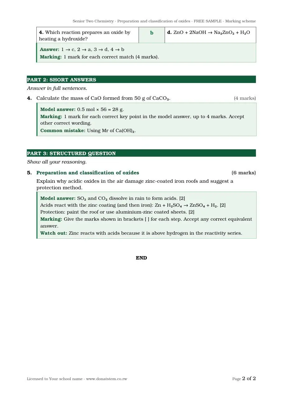 Homework sample, page 2: structured problem with worked answers