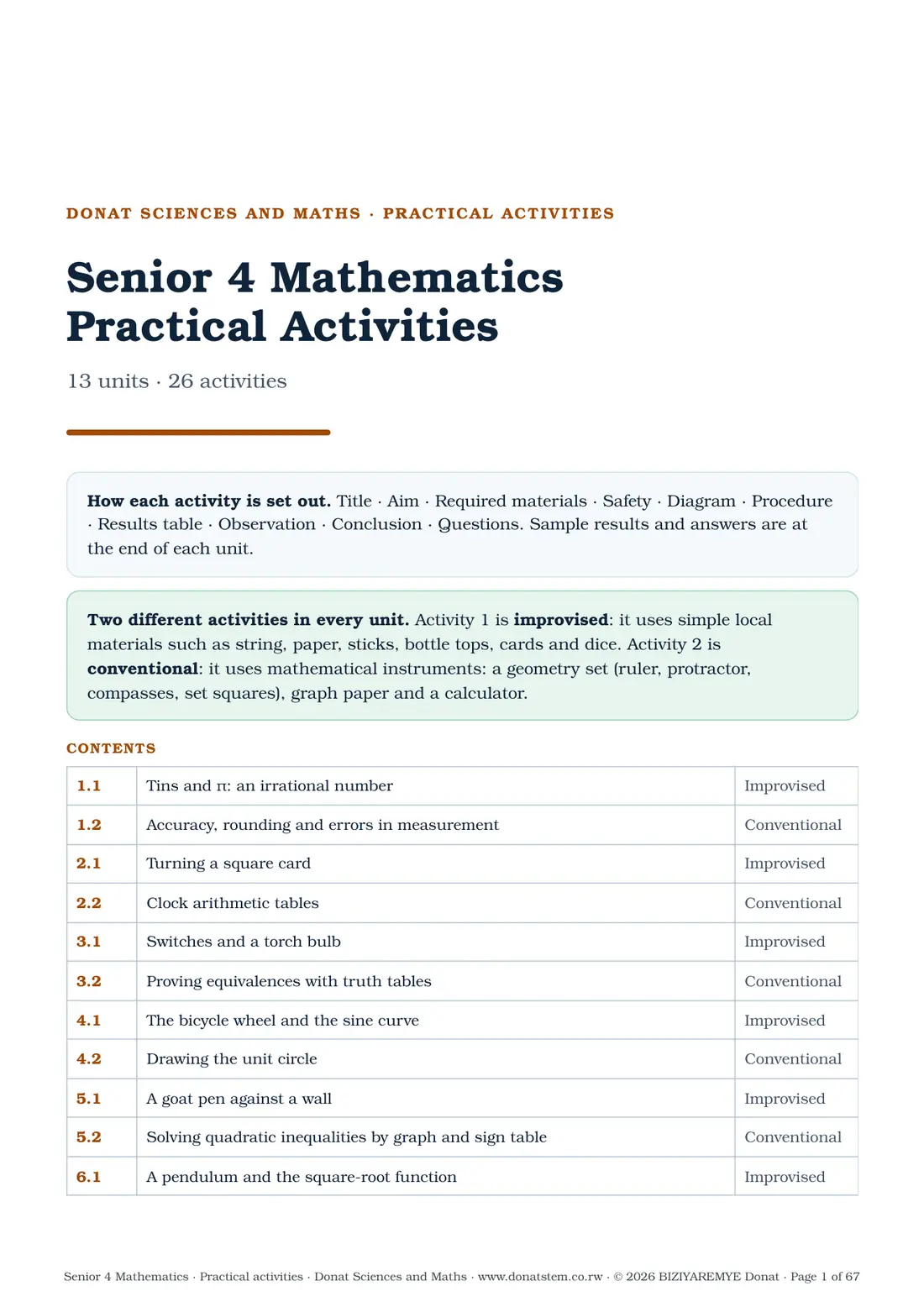 Cover of the Senior 4 practical activities