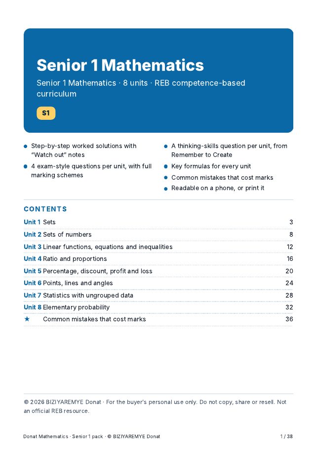 Cover of the Senior 1 mathematics pack