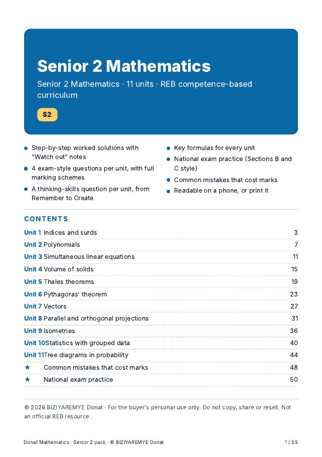 Cover of the Senior 2 mathematics pack