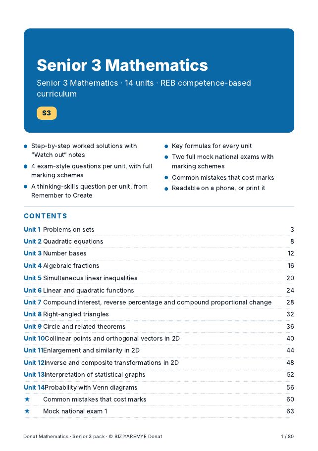 Cover of the Senior 3 mathematics pack