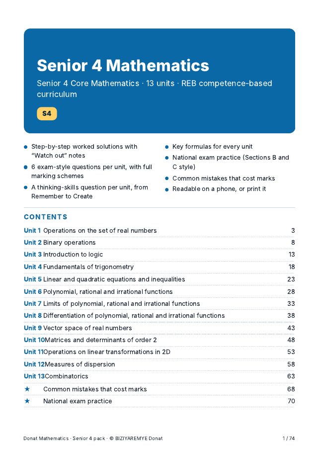 Cover of the Senior 4 mathematics pack
