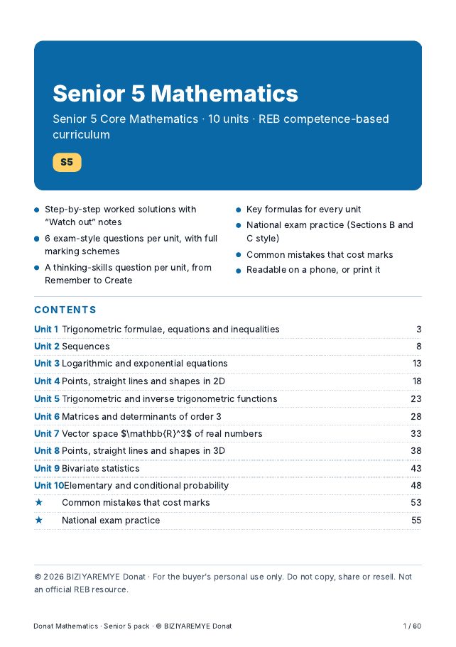Cover of the Senior 5 mathematics pack