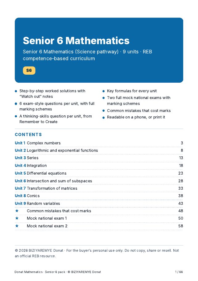Cover of the Senior 6 mathematics pack