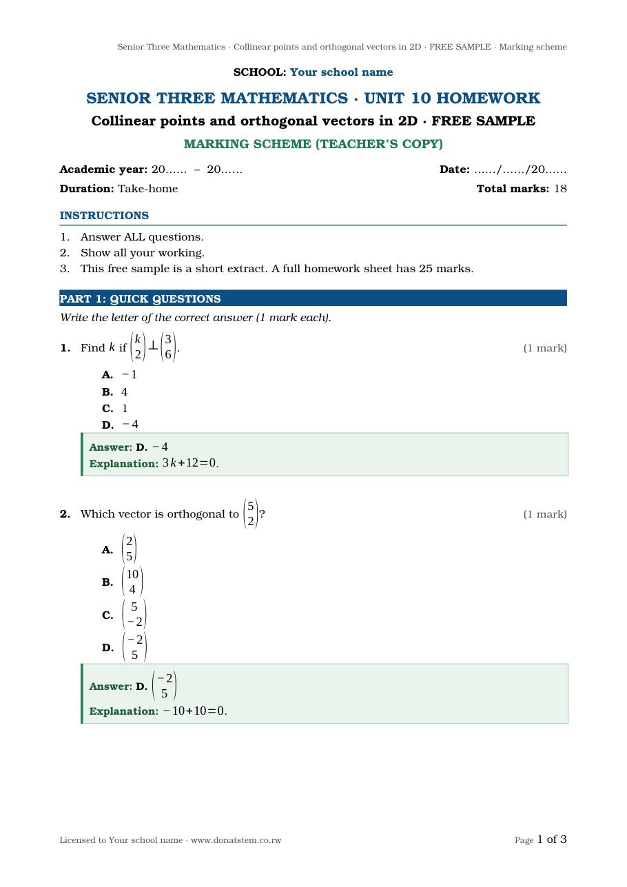 Homework sample, page 1: quick questions with answers