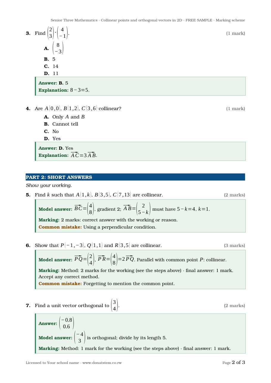 Homework sample, page 2: structured problem with worked answers