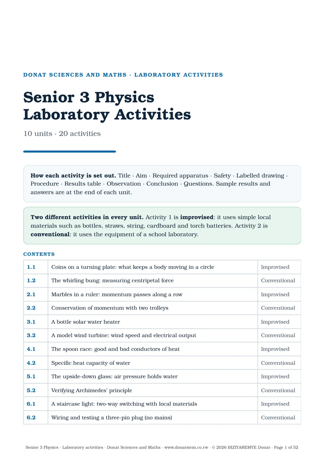 Cover of the Senior 3 laboratory activities