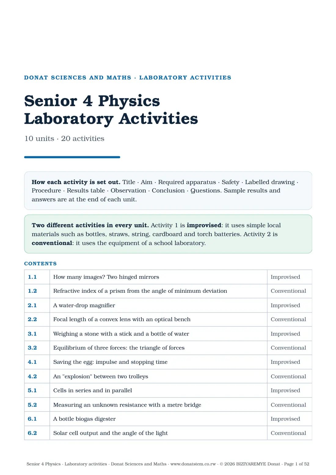 Cover of the Senior 4 laboratory activities