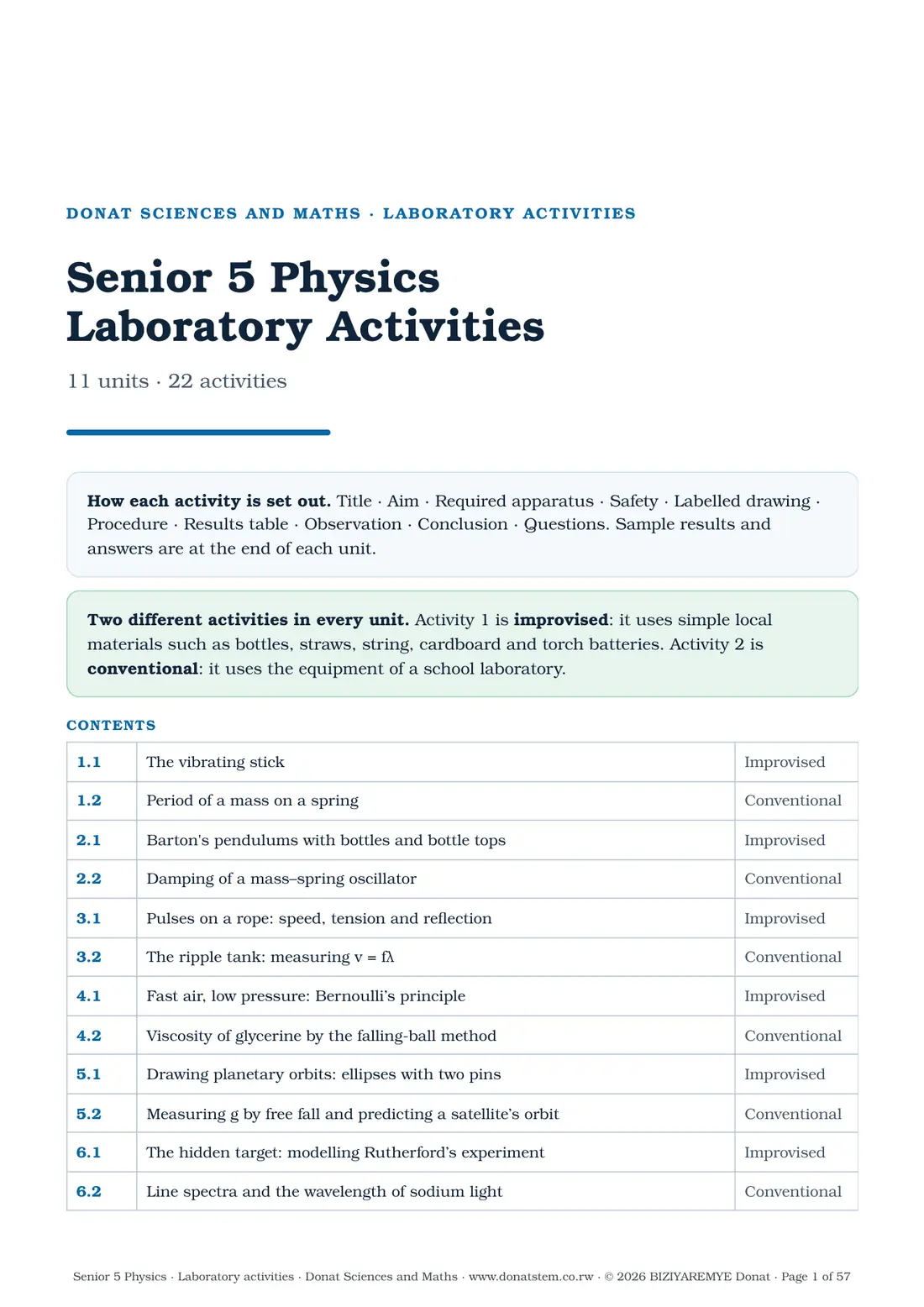 Optical Diffraction Experiment Physics laboratory activities · Donat Sciences and Maths