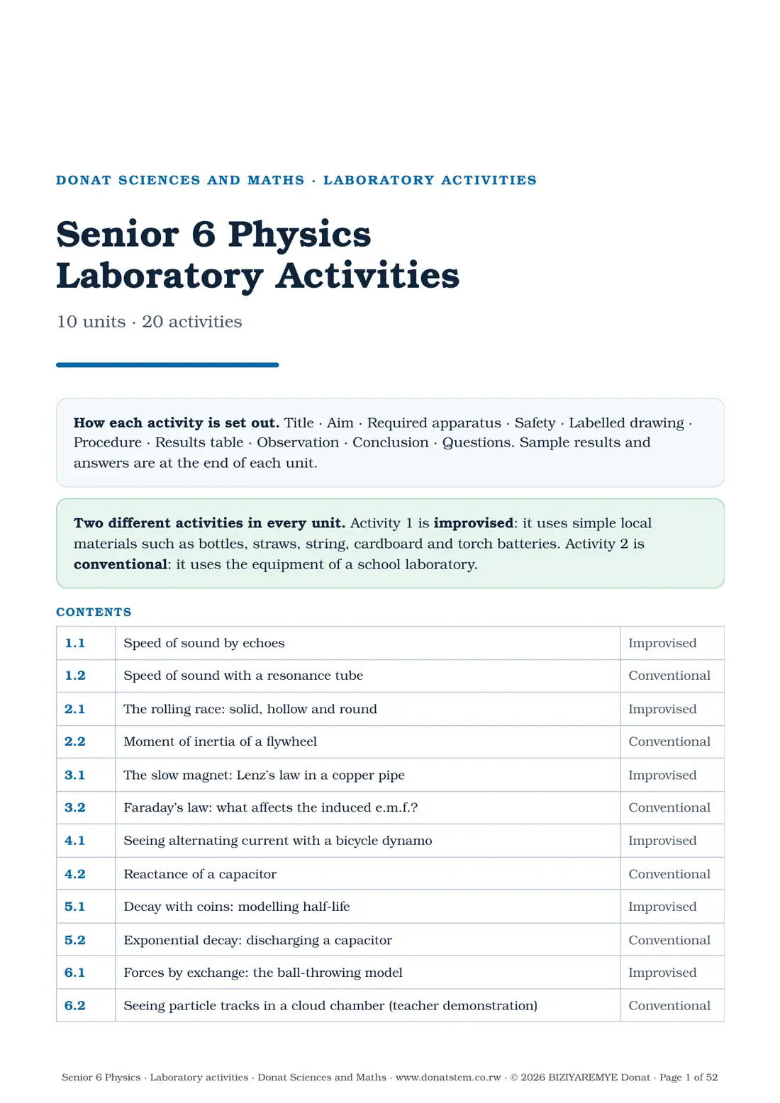Cover of the Senior 6 laboratory activities