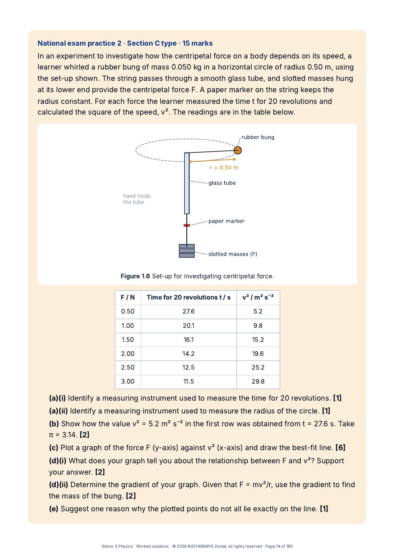 Page 14 of the Senior 3 pack: National exam practice, Section C type with graph