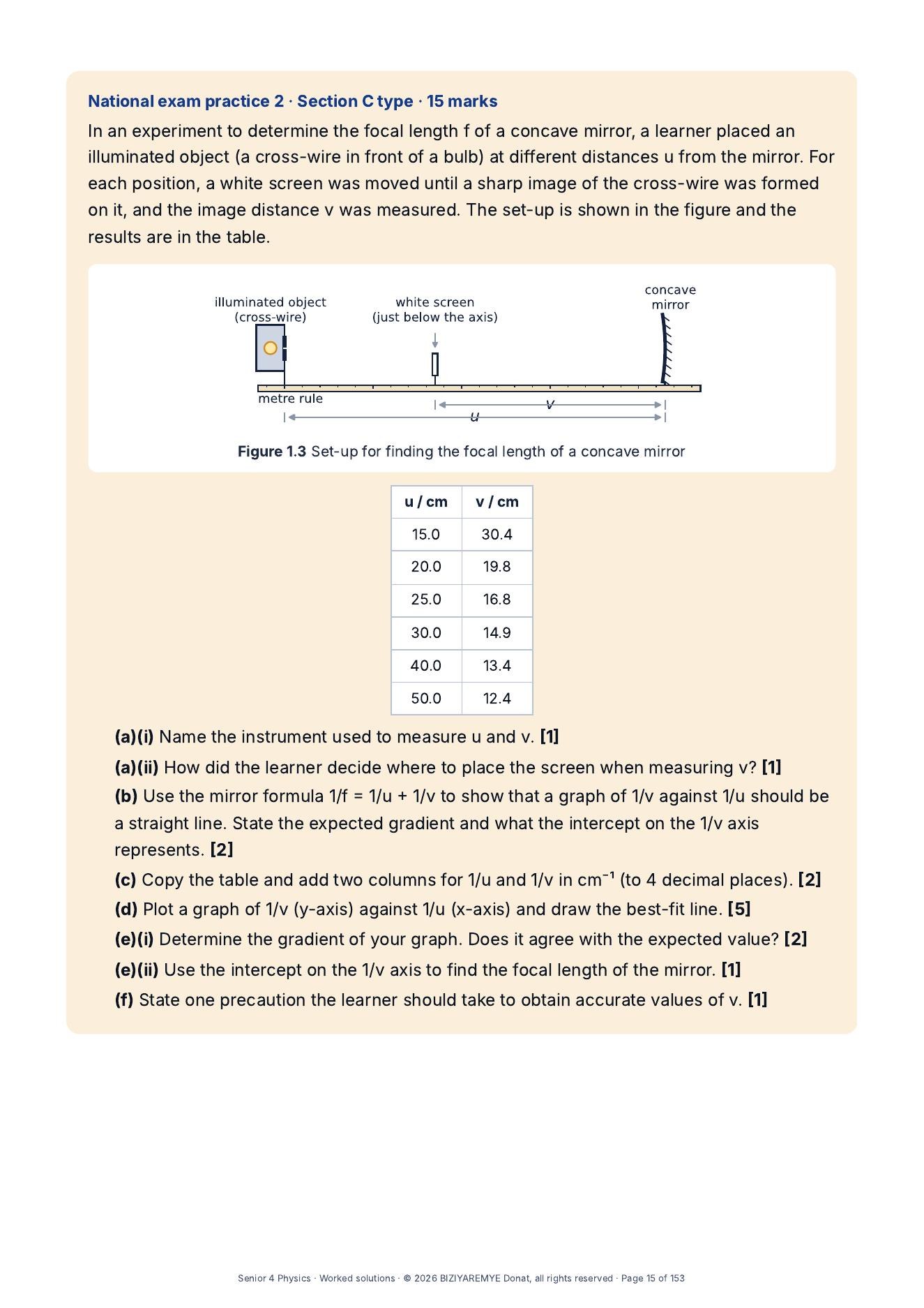 Page 15 of the Senior 4 pack: National exam practice, Section C type with graph