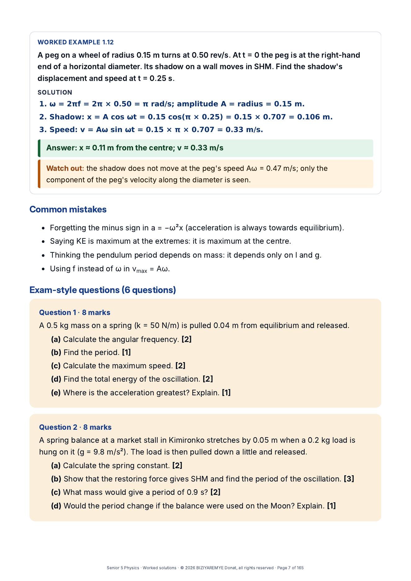 Page 7 of the Senior 5 pack: Exam-style questions with marks