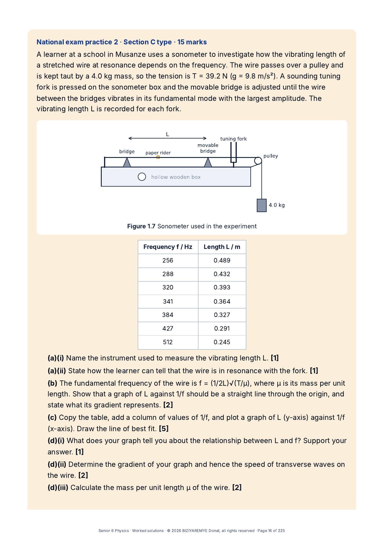 Page 16 of the Senior 6 pack: National exam practice, Section C type with graph