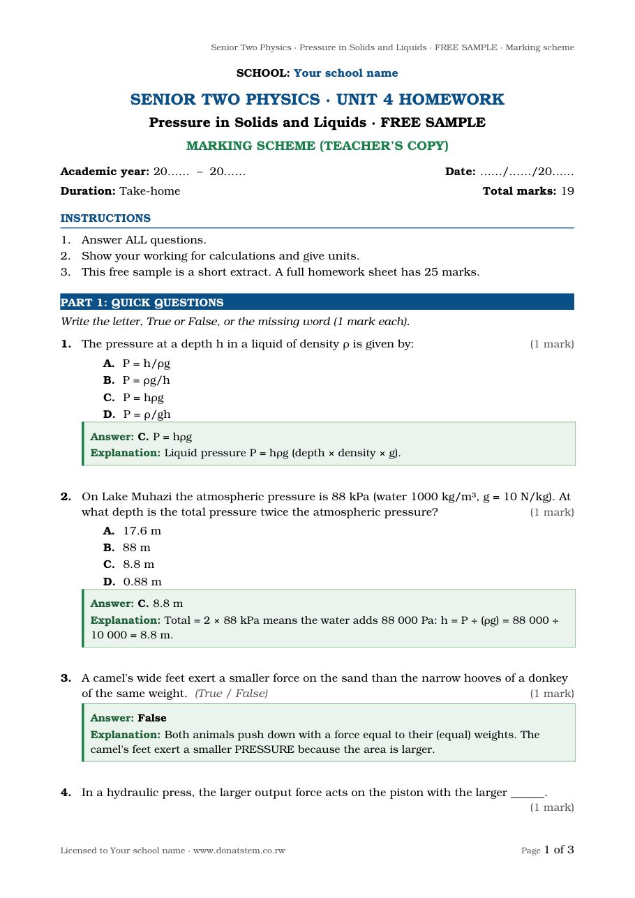 Homework sample, page 1: quick questions with answers