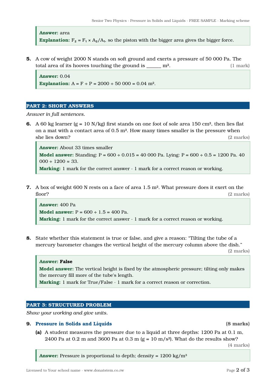 Homework sample, page 2: structured problem with worked answers